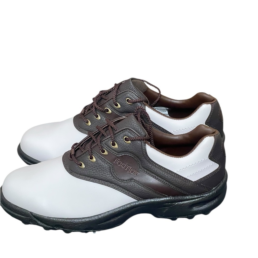FooJoy Golf white/brown shoes Green Joys Spiked men size 10M - Picture 5 of 16